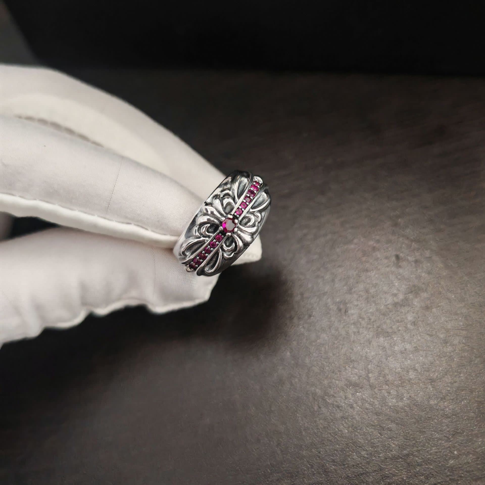 Chrome Hearts Silver Floral Ring with Gemstones